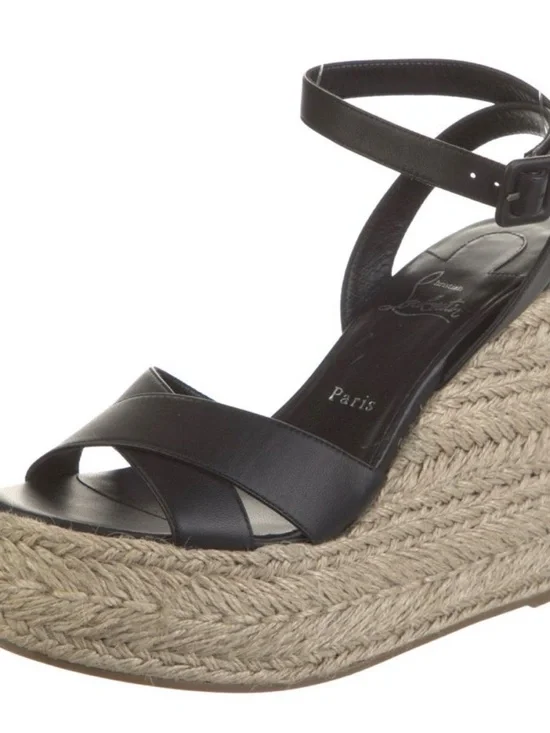 NWOT Christian Louboutin Wedge Espadrille Sandals with Ankle Strap - Picture 3 of 14